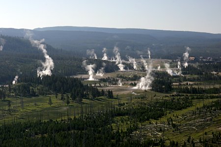 Aerial view of Upper Geyser Basin photo