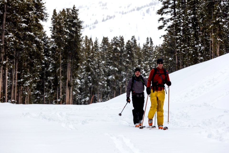 Backcountry skiers near Canyon Village in spring