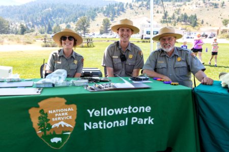 Rangers Madison, Jeff, and Fred staffing the "Wildlife Olympics" desk in Mamomth Hot Springs photo