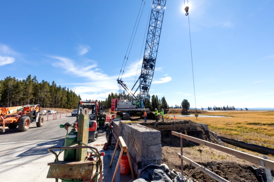 Pelican Creek Bridge project: crane on the east side of the bridge