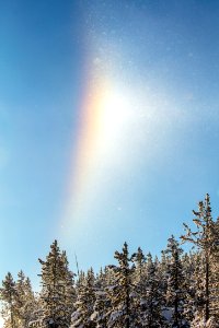 Parhelion and diamond dust above the trees