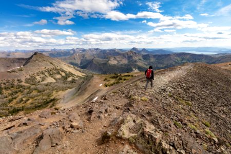 Hiker headed down from the top of the Avalanche Peak Trail photo