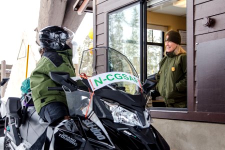 Snowmobiler at West Yellowstone Entrance station (3)