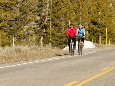 Bicyclists on West Entrance road photo