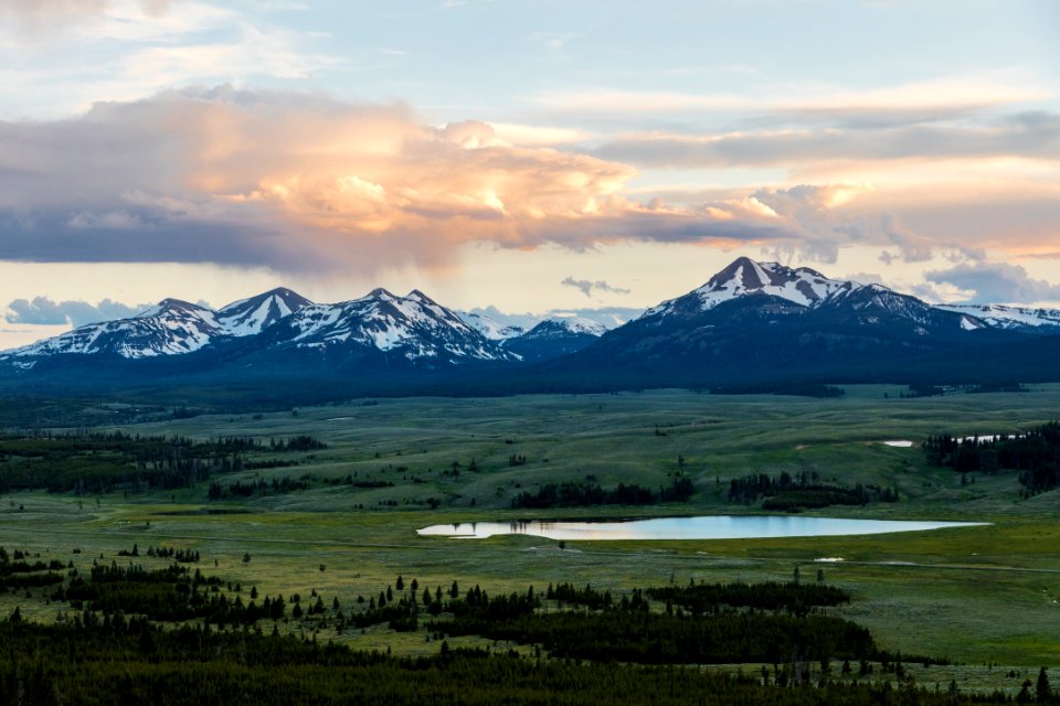 Stormy sunset over Mount Holmes and Swan Lake