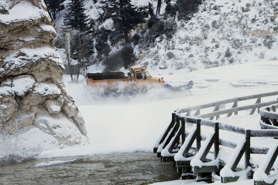 Snowplow in Mammoth Hot Springs