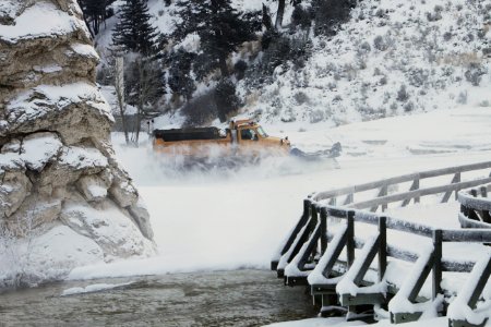 Snowplow in Mammoth Hot Springs photo