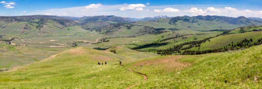 Hikers on Specimen Ridge (panorama) photo