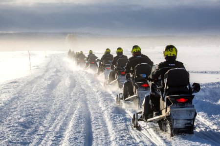 Snowmobile tour at Swan Lake