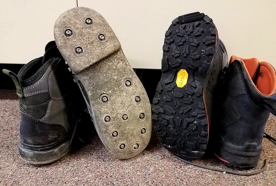 Felt sole boots (left) & rubber sole boots