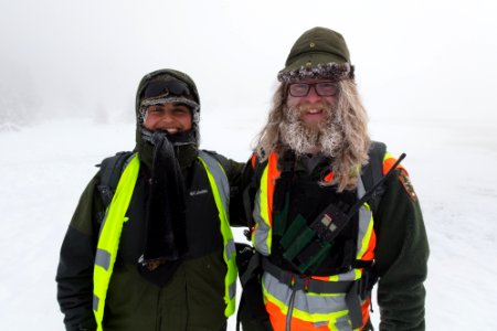 Behnas and Barrett in sub-zero temps at Upper Geyser Basin