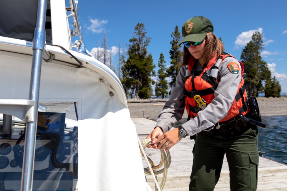 Ranger Sene readies her boat to launch from Plover Point