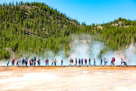 People exploring the Midway Geyser Basin boardwalks near Grand Prismatic (2) photo