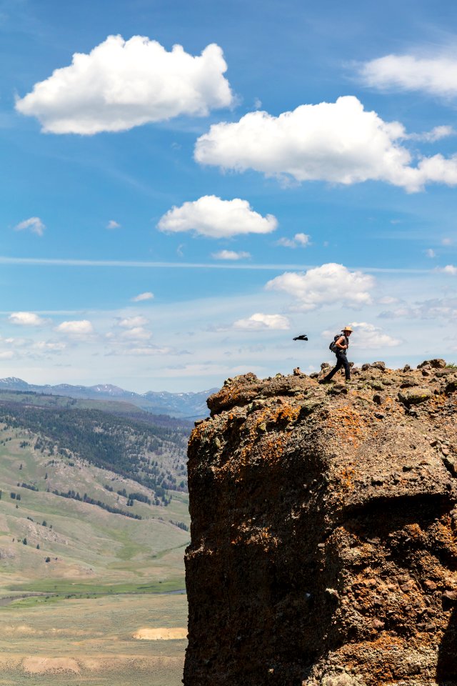 Hiker and Raven on Specimen Ridge (portrait)