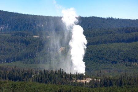 Steamboat Geyser steam phase viewed from the Norris Geyser Basin Overlook