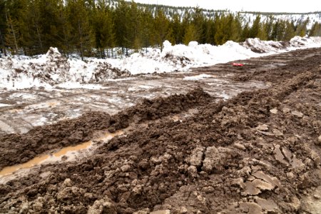 Construction zone between Mammoth Hot Springs and Norris Geyser Basin 4/16/18 (4)