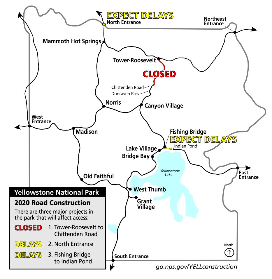 2020 Yellowstone Road Construction Map