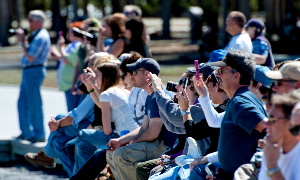 Visitors waiting for Old Faithful Geyser
