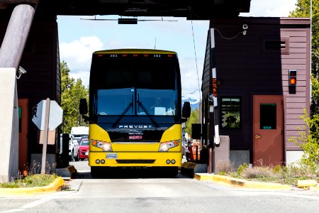 Commercial tour bus at West Entrance (2) photo