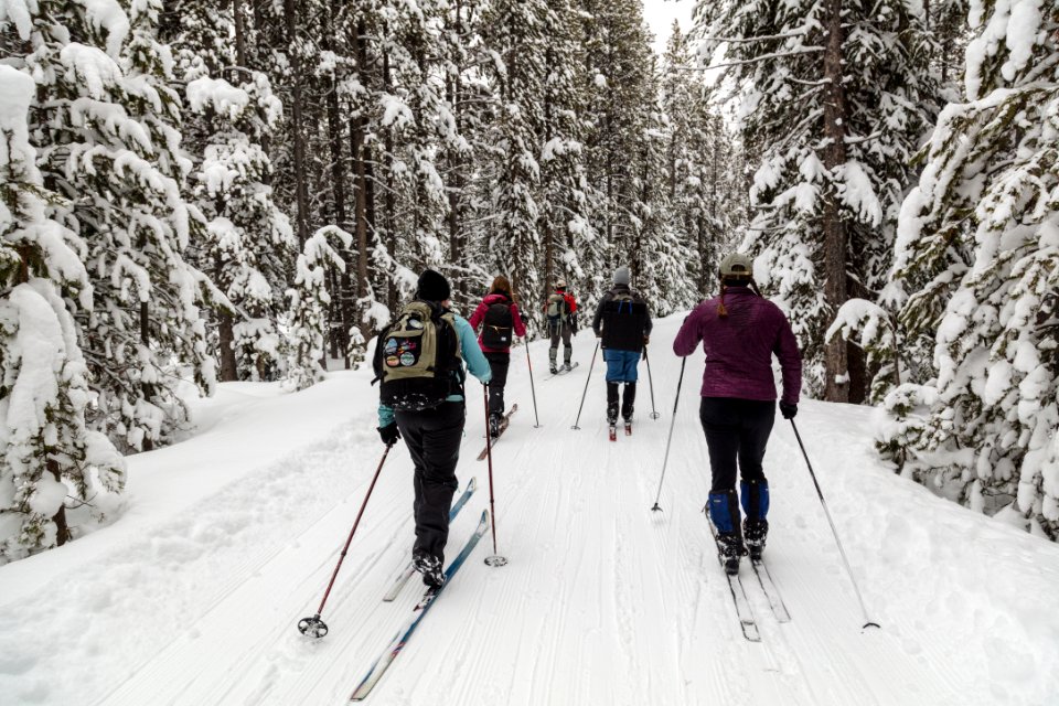 Cross-country skiing out to Lone Star Geyser