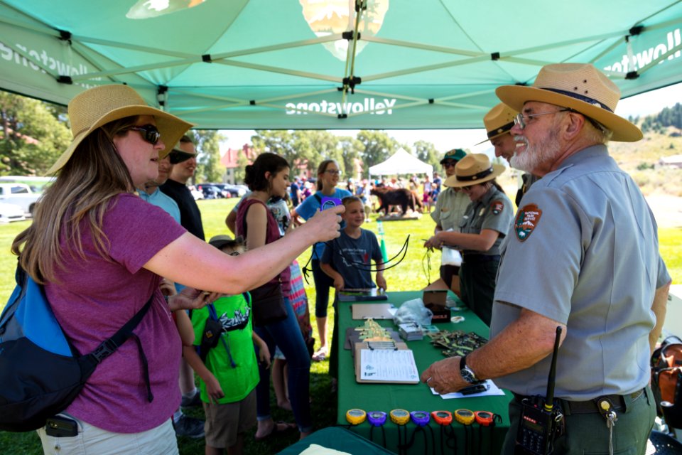 Ranger Fred hands out supplies for the "Wildlife Olympics"