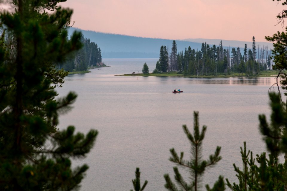 Canoeing the inlet to Lewis Lake