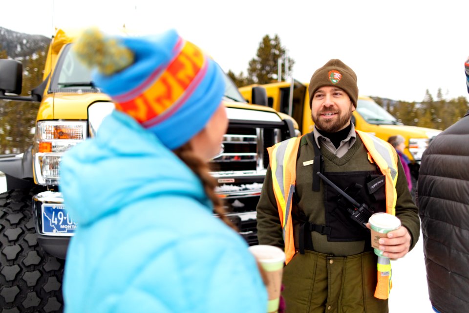 Chatting with the Madison Warming Hut ranger