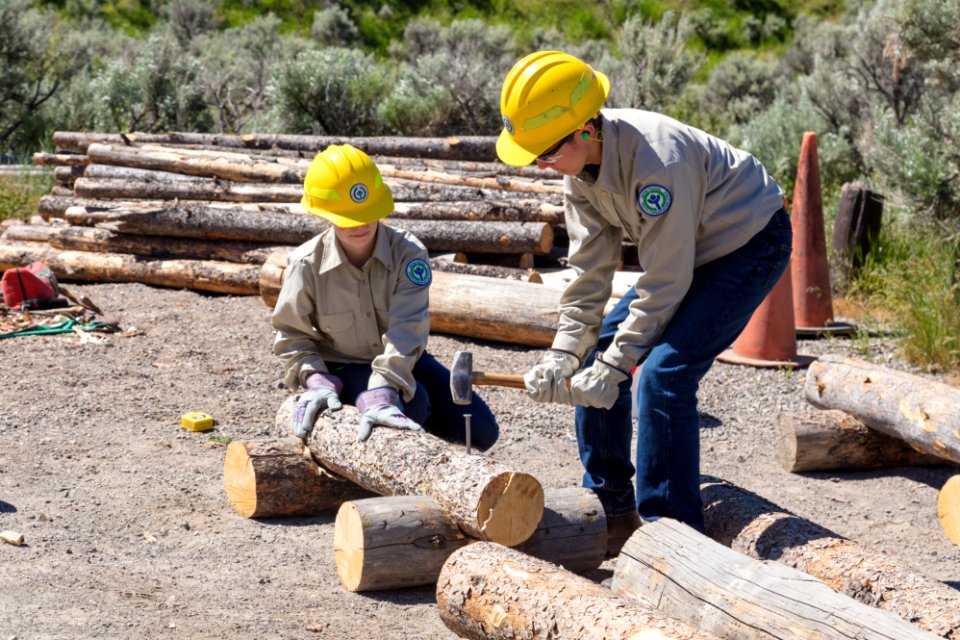 2018 YCC crews building bumper logs at Boiling River parking lot (5)
