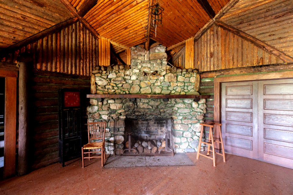 Fireplace in the main room of the historic OTO Ranch