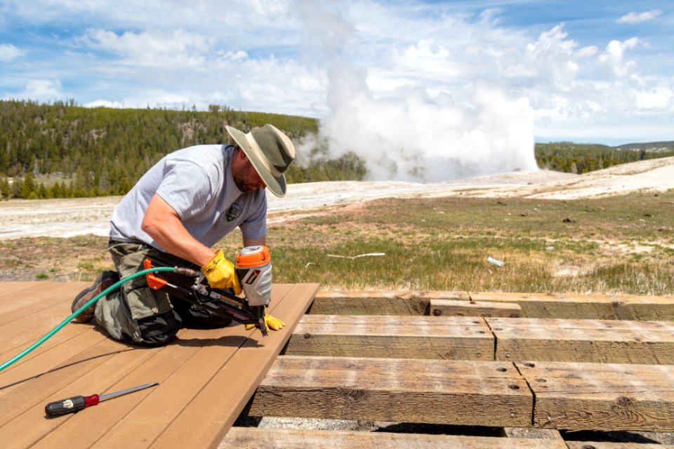 Board walk crews replacing the decking at Old Faithful (2)