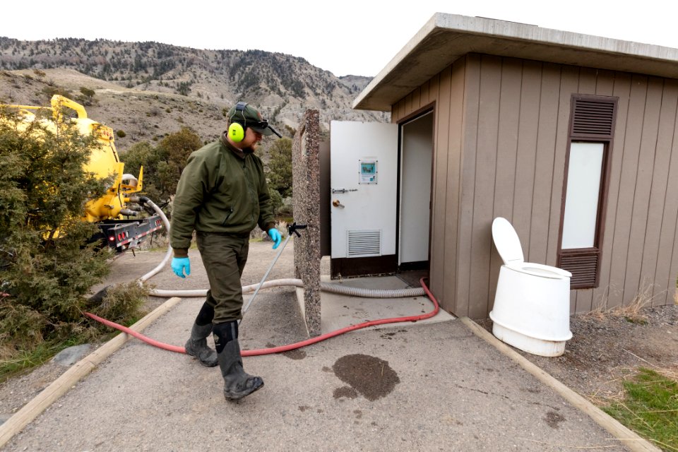 Prepping the vault toilet for pumping