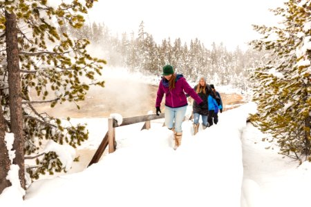 Exploring the snowy boardwalks at Norris Geyser Basin (2) photo