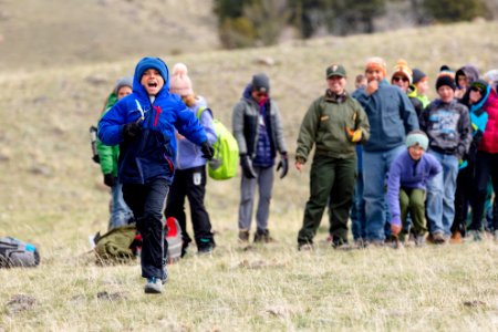 Expedition Yellowstone group playing "Run and Scream," a Blackeet game (2)