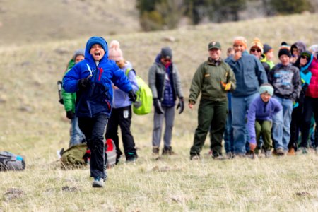 Expedition Yellowstone group playing "Run and Scream," a Blackeet game (2) photo