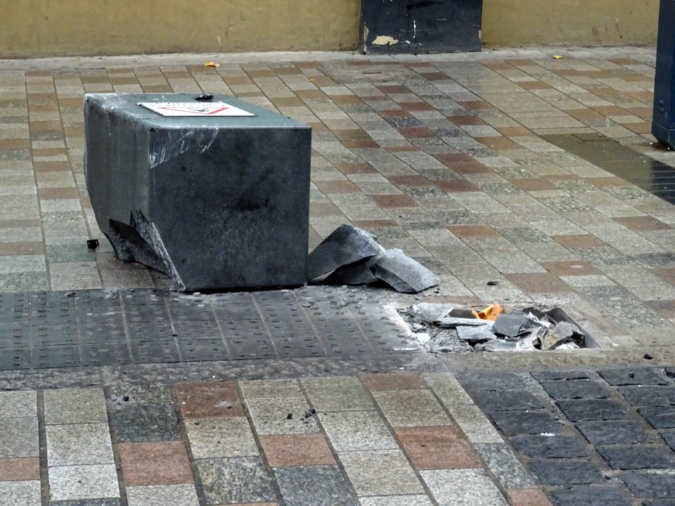 Ten photos of National Express Coach that hit granite pillars in High Street Maidstone. It was only a matter of time.