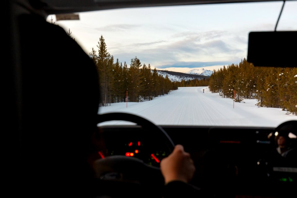 Views of Electric Peak from the snowcoach ride back to Mammoth Hotel