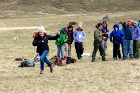 Expedition Yellowstone group playing "Run and Scream," a Blackeet game