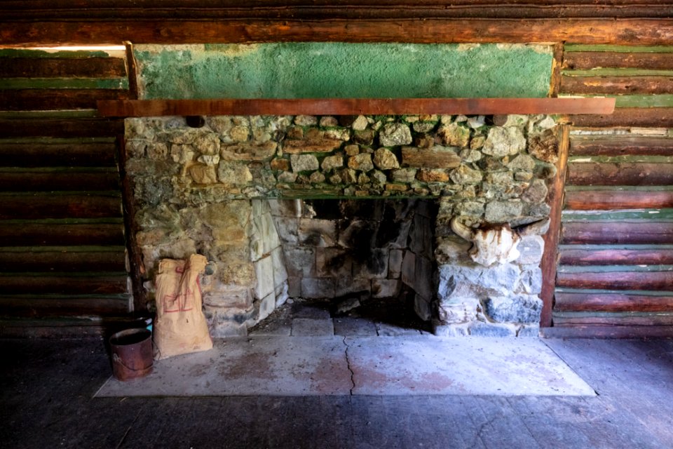 Fireplace in the billiard room of the OTO Ranch