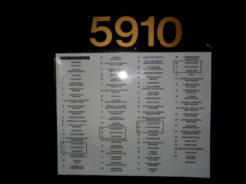 5910 LEYLAND OLYMPIAN DESTINATION BLIND NUMBERS K910SKR