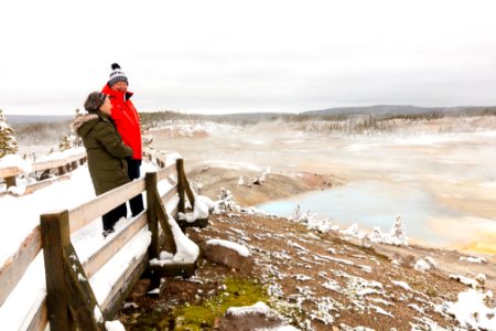 Enjoying the views of Porcelain Basin in winter photo