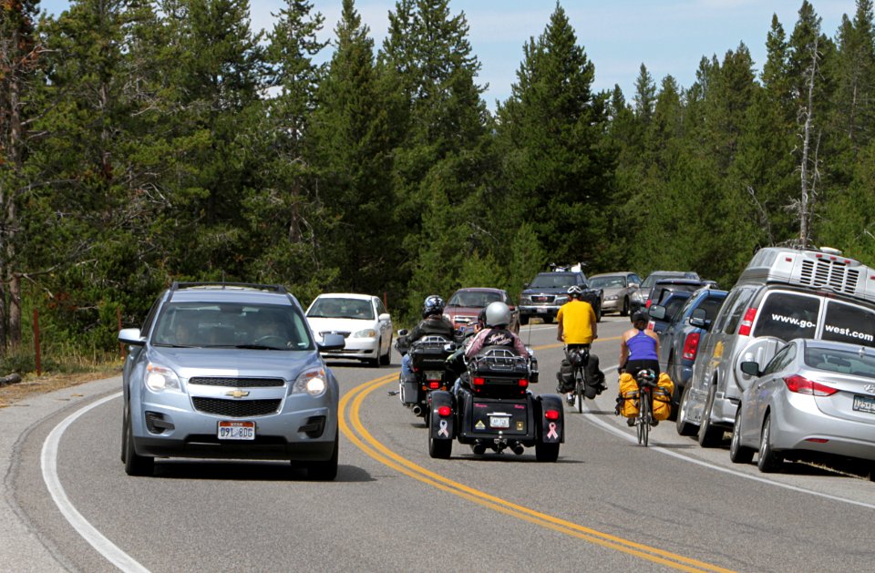Traffic near Midway Geyser Basin in July