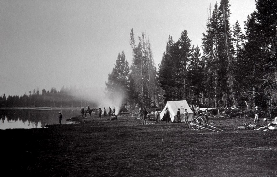 Camp between Yellowstone Lake and East Fork.