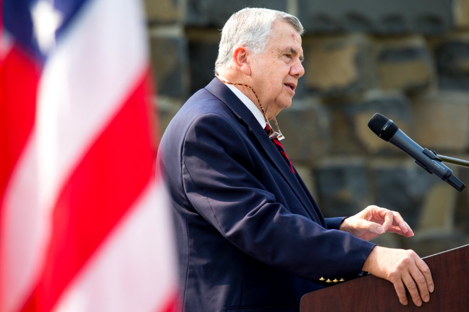 Assistant U.S. Attorney Francis Leland Pico addresses the crowd at a naturalization ceremony