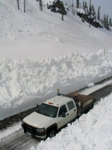 Standing on the snow outside the cut at Lewis River