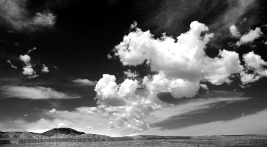 CLOUDS & SNOW FENCE (7-14-2019) near castle garden rock art site, fremont co, wy -01 (1) BW