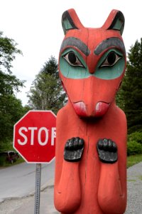 KETCHIKAN, AK, SAXMAN VILLAGE -Wolf Clan totem with intrusion