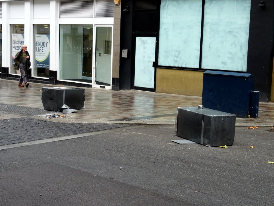 Ten photos of National Express Coach that hit granite pillars in High Street Maidstone. It was only a matter of time.