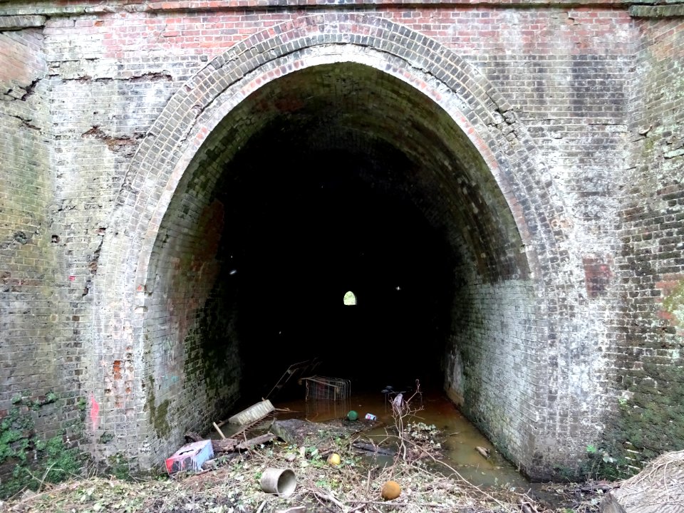The Grove Hill Tunnel Tunbridge Wells. Flooded former railway tunnel. Note the extra brick lining.