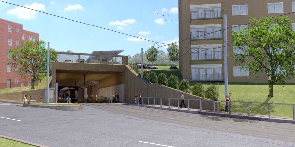 Rendering of the Plymouth tunnel entrance, near Manchester station