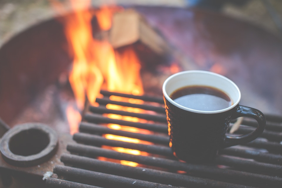 Heating up breakfast camping